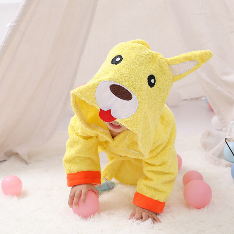 Cartoon Animal Baby Bathrobe – Soft Cotton Hooded Towel for Babies and Toddlers
