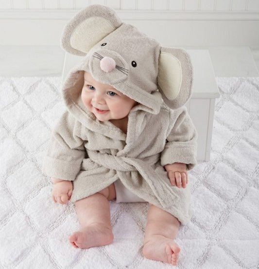 Cartoon Animal Baby Bathrobe – Soft Cotton Hooded Towel for Babies and Toddlers