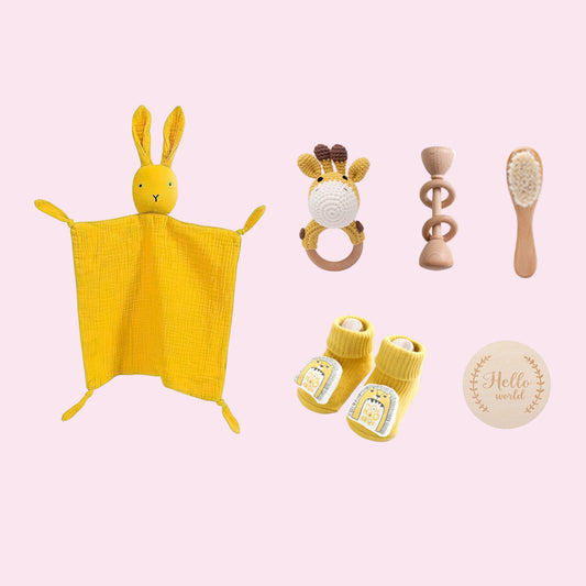 Adorable 3-Piece Infant Comfort Rattle & Rabbit Bath Towel Gift Set – Perfect for Cozy Moments!
