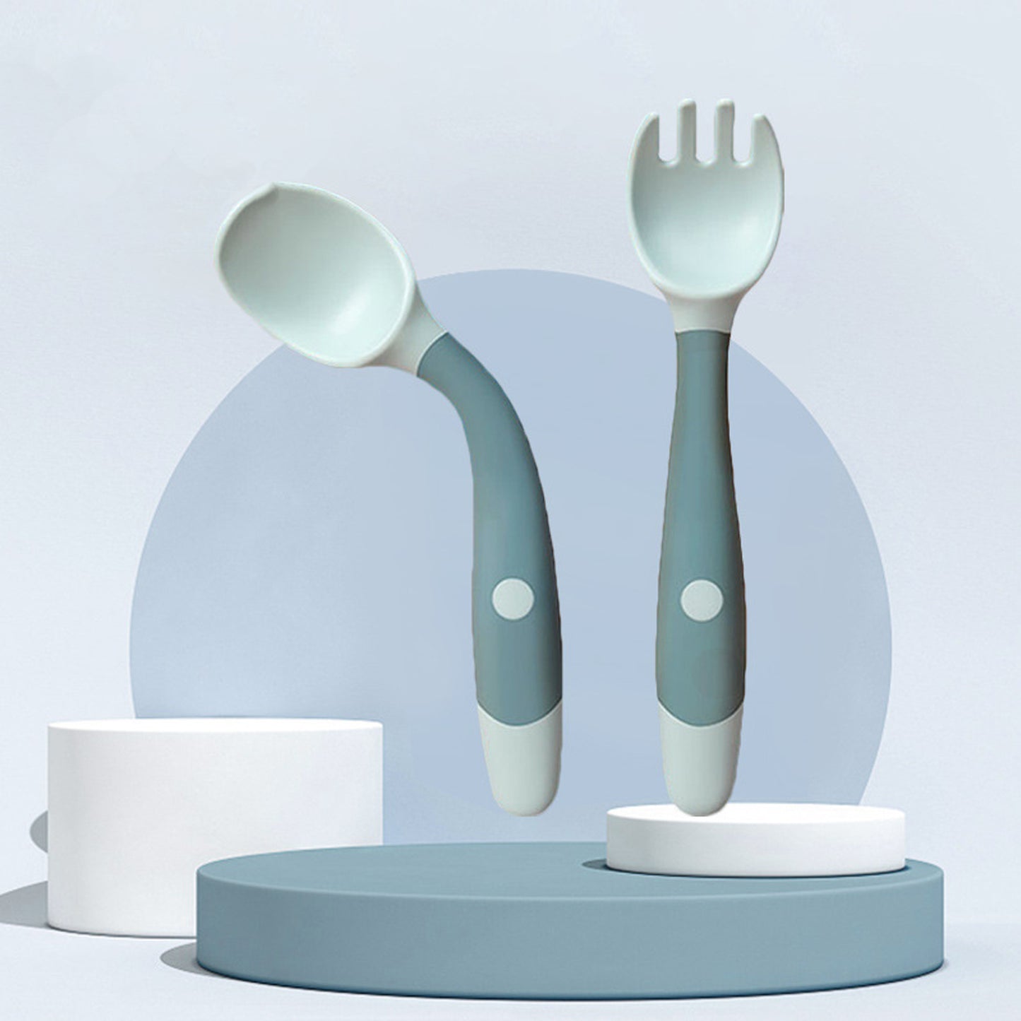 Silicone Baby Utensil Set – Soft Training Spoon and Fork for Self-Feeding