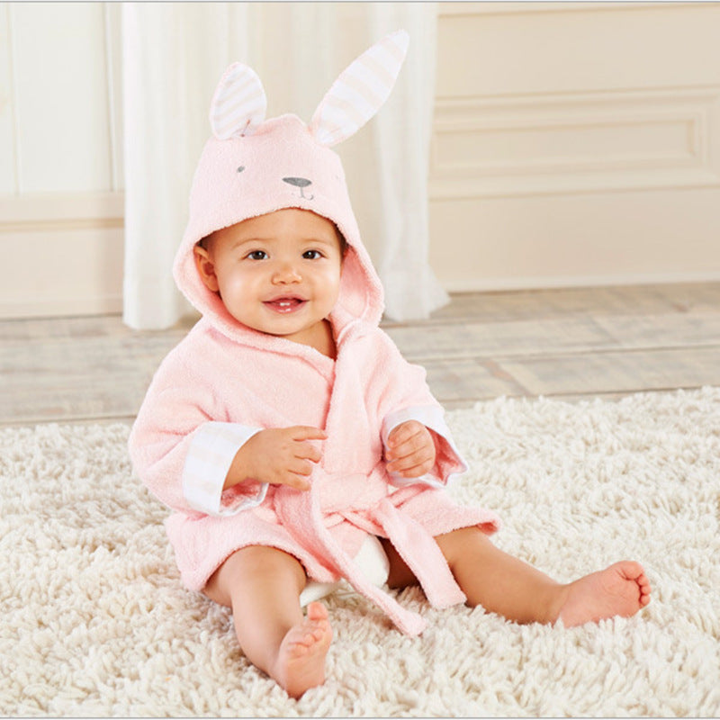 Cartoon Animal Baby Bathrobe – Soft Cotton Hooded Towel for Babies and Toddlers
