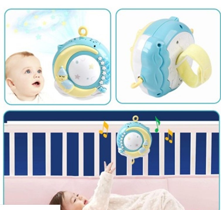 Baby Crib Mobile with Music & Projection – Rotating Rattle Toy Holder for Newborns