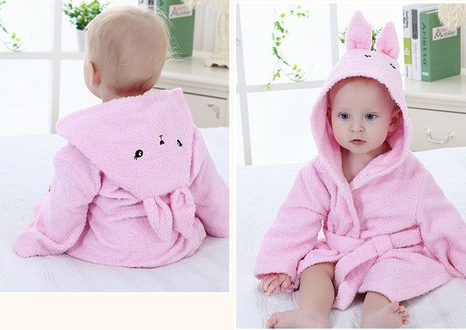 Cartoon Animal Baby Bathrobe – Soft Cotton Hooded Towel for Babies and Toddlers
