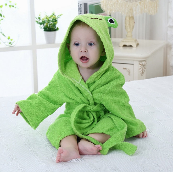 Cartoon Animal Baby Bathrobe – Soft Cotton Hooded Towel for Babies and Toddlers