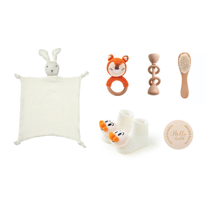 Adorable 3-Piece Infant Comfort Rattle & Rabbit Bath Towel Gift Set – Perfect for Cozy Moments!