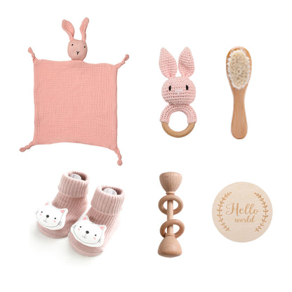 Adorable 3-Piece Infant Comfort Rattle & Rabbit Bath Towel Gift Set – Perfect for Cozy Moments!