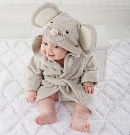 Cartoon Animal Baby Bathrobe – Soft Cotton Hooded Towel for Babies and Toddlers