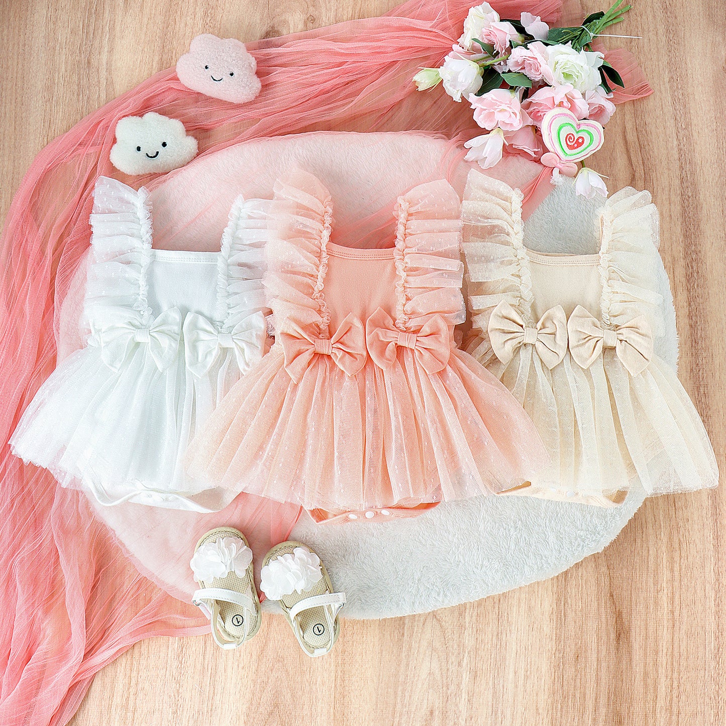 Baby Princess Jumpsuit Dress – Adorable Net Skirt Bodysuit for Newborn Girls