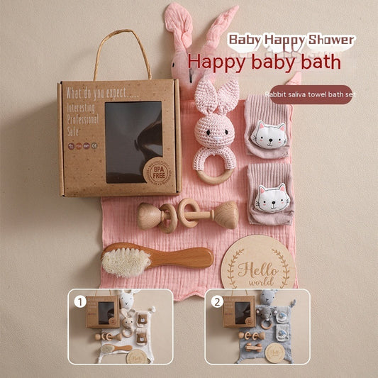 Adorable 3-Piece Infant Comfort Rattle & Rabbit Bath Towel Gift Set – Perfect for Cozy Moments!