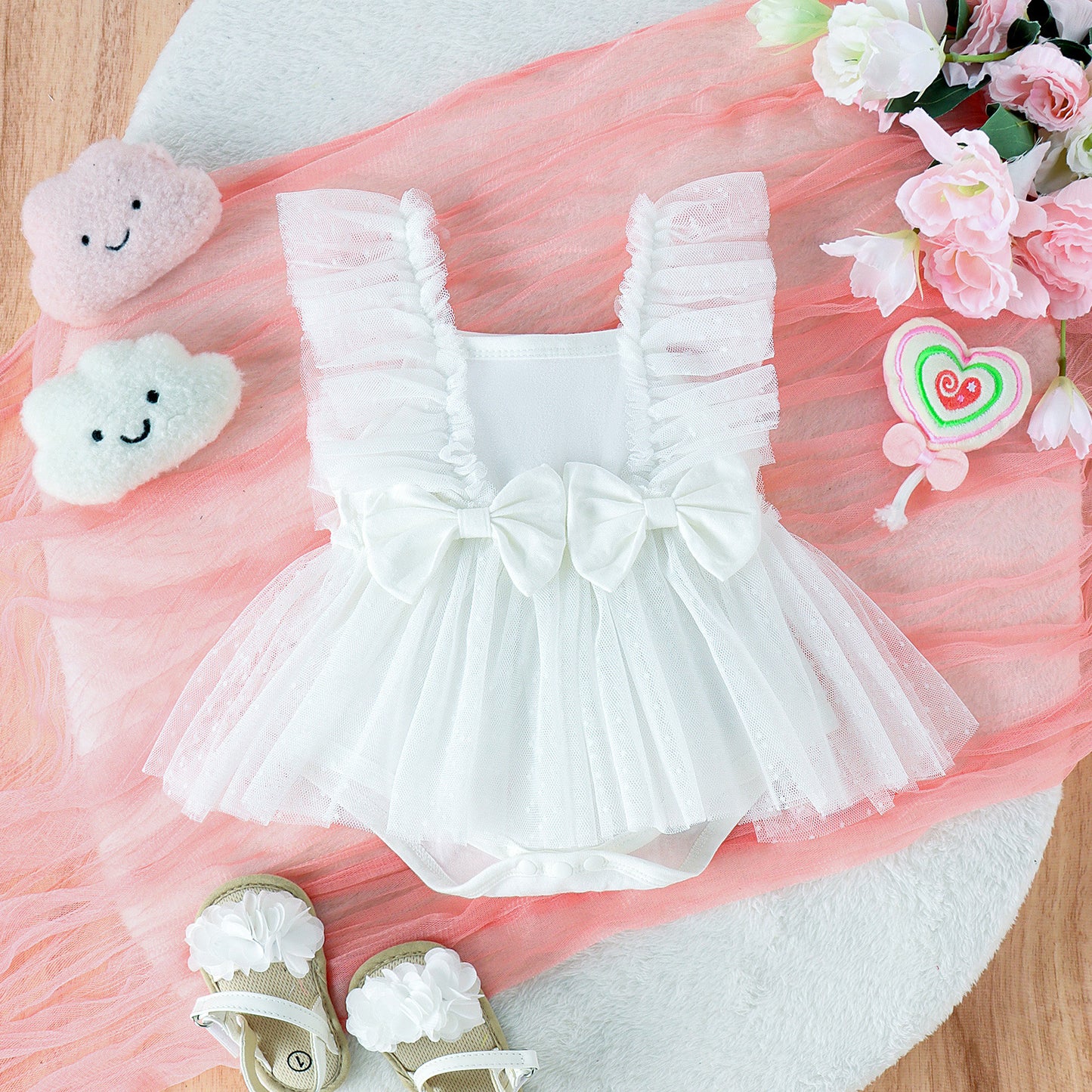 Baby Princess Jumpsuit Dress – Adorable Net Skirt Bodysuit for Newborn Girls