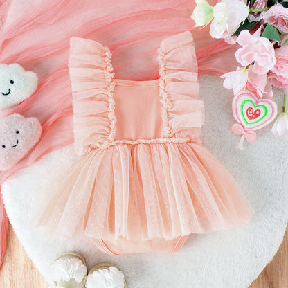 Baby Princess Jumpsuit Dress – Adorable Net Skirt Bodysuit for Newborn Girls