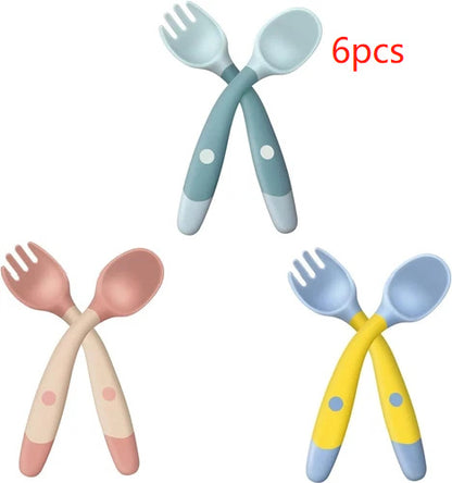 Silicone Baby Utensil Set – Soft Training Spoon and Fork for Self-Feeding