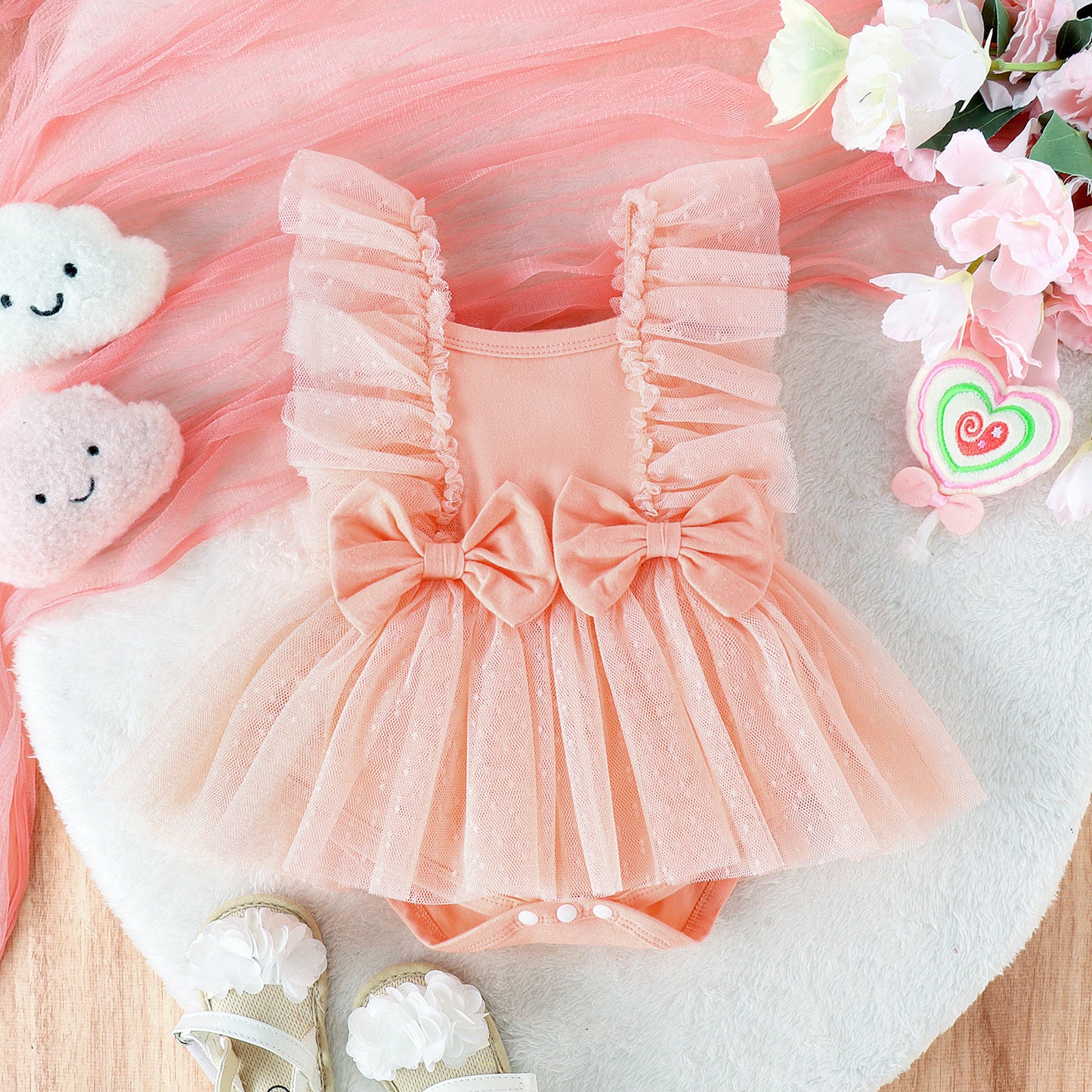 Baby Princess Jumpsuit Dress – Adorable Net Skirt Bodysuit for Newborn Girls
